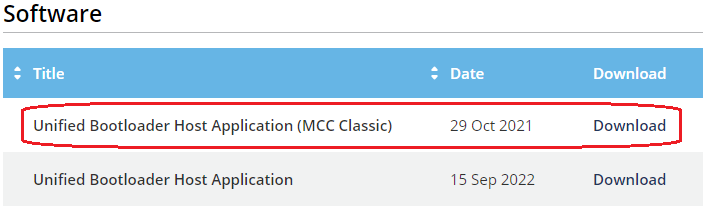 Ubicación de descarga del Bootloader Host App de Microchip