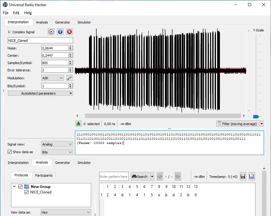 Transmision NICE FLORE decodificada con SDR-RTL y Universal Radio Hacker