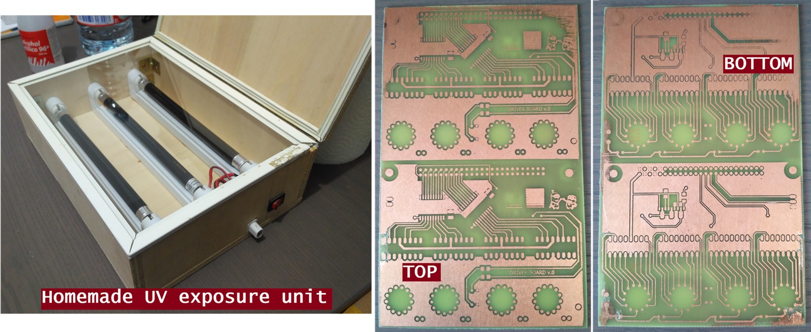 Insoladora, primer intento PCB driver Nixies hecha en casa, caras Bottom y Top