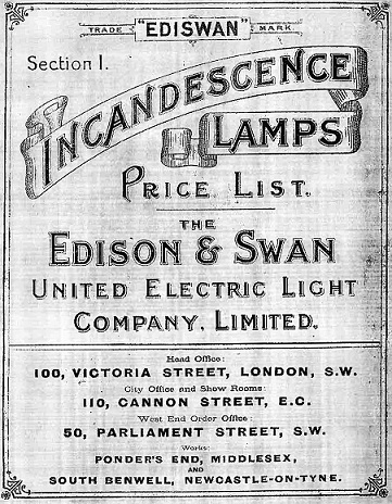 Anuncio de la compañía Edison & Swan