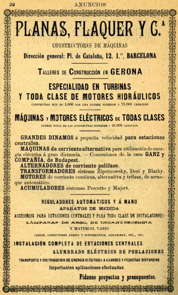 Anuncio de la empresa Planas, Flaquer y Cia