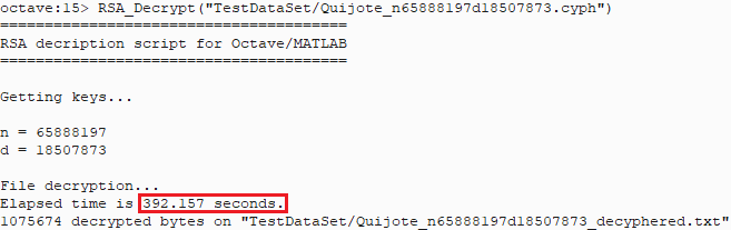 Descifrado RSA del Quijote en paquetes de 16 bits.