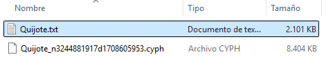 Comparación de tamaños de fichero original y cifrado con RSA. Arriba original 2kB, abajo cifrado 8kB.